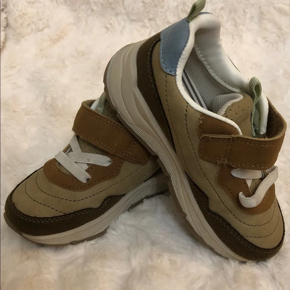 OshKosh B'gosh Tan, Brown with Light Blue and Green trim Kids Sneakers